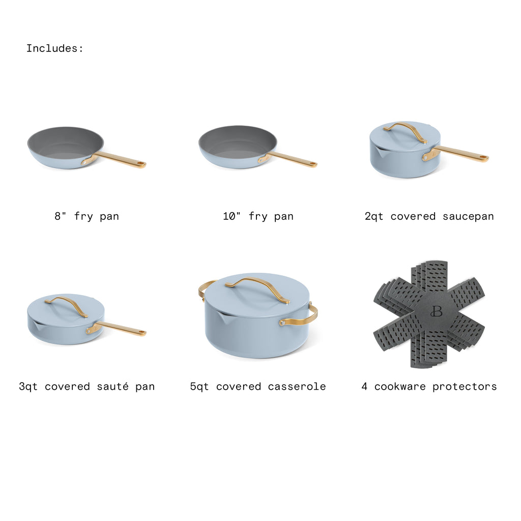 Beautiful 12-Piece Cookware Set, Pots and Pans with Strainer Lids and EverGood Ceramic Nonstick Coating, White Icing by Drew Barrymore
