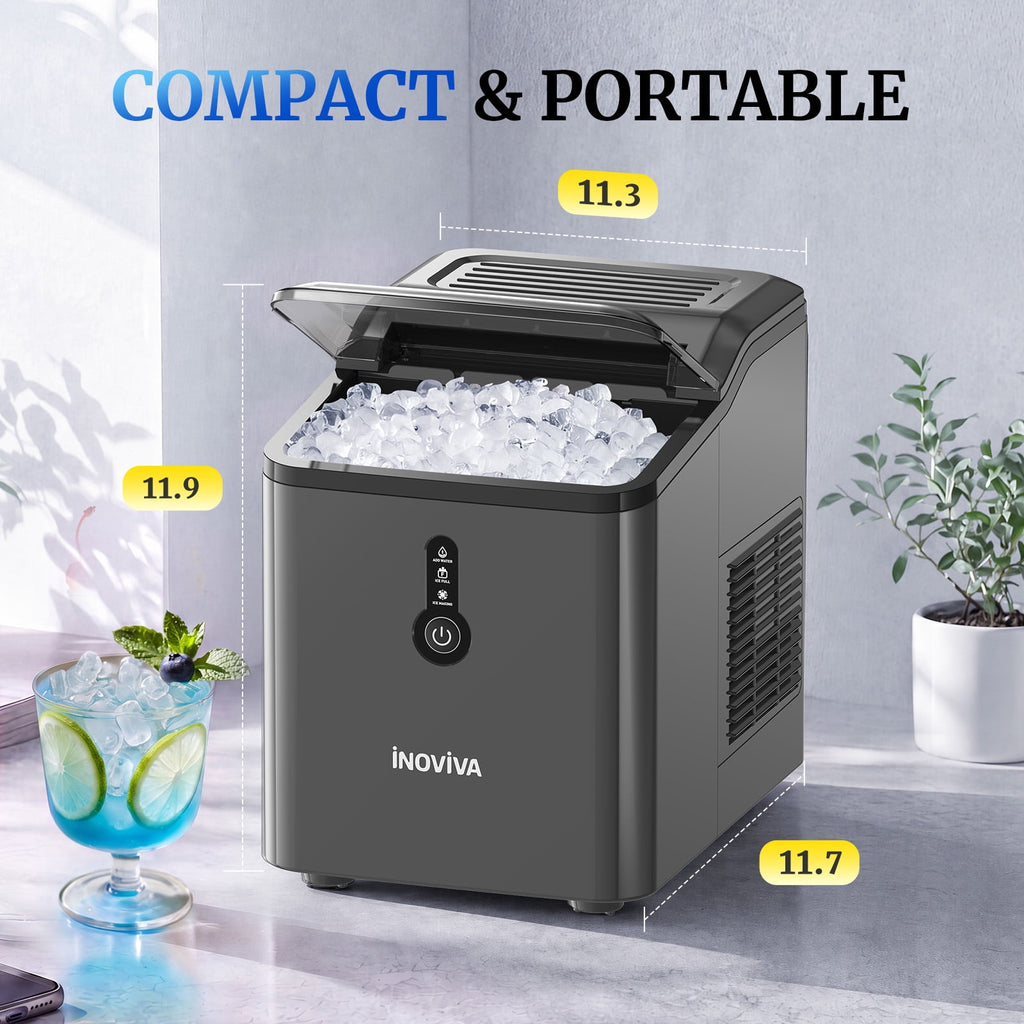 Inoviva Countertop Nugget Ice Maker, 26.5LBS/Day, Ice Ready in 6 Mins, One-Click Self-Cleaning for Home, Office & RV