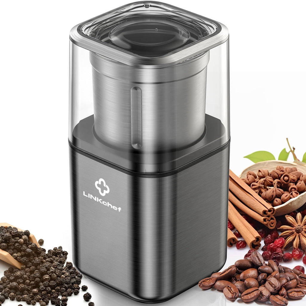 LINKChef Coffee Grinder, Coffee Bean Grinder, Spice Grinder with Stainless Steel Four Blades Perfect for Coffee Beans, Spice, Tea (Black)