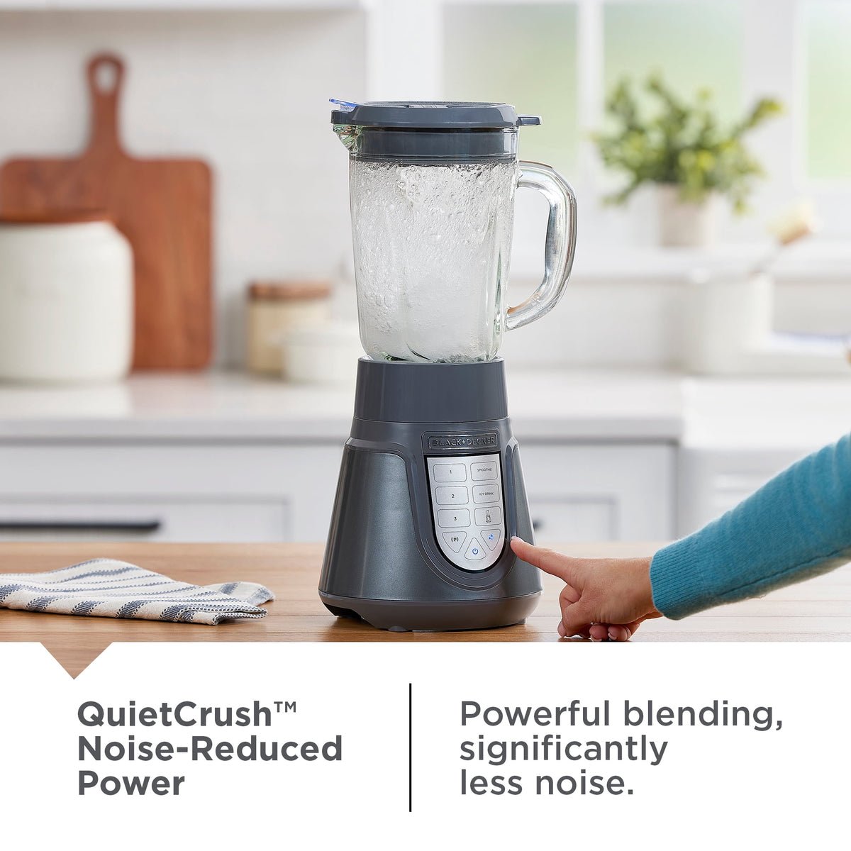 BLACK+DECKER Quiet Blender, 48 oz Glass Jar + 24 oz Personal Jar, 1000W, 3 Speeds