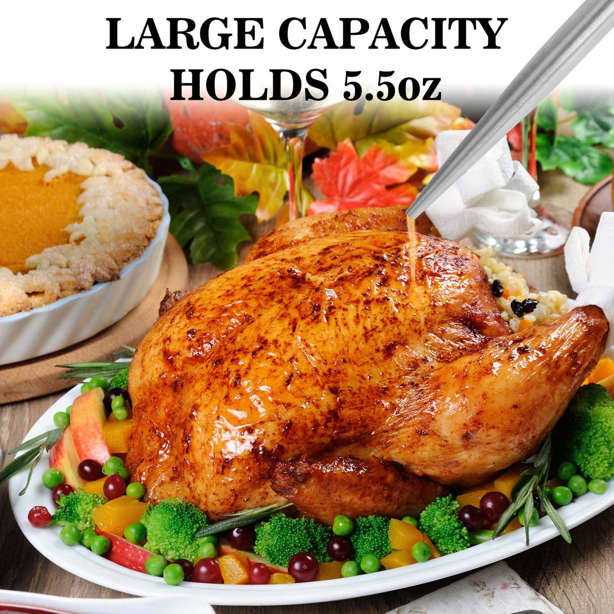 Turkey Baster Stainless Steel Set with Detachable Injector Needle & Cleaning Brush, Meat Injector Syringe for BBQ, Thanksgiving Cooking