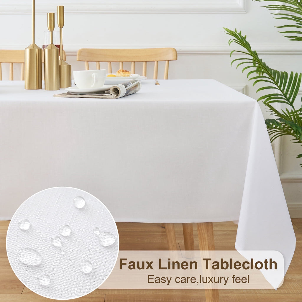 Inosoo Faux Linen Textured Rectangle Tablecloth - 60 x 84 inch Waterproof & Machine Washable Linen-Look Cloth Table Cover, White