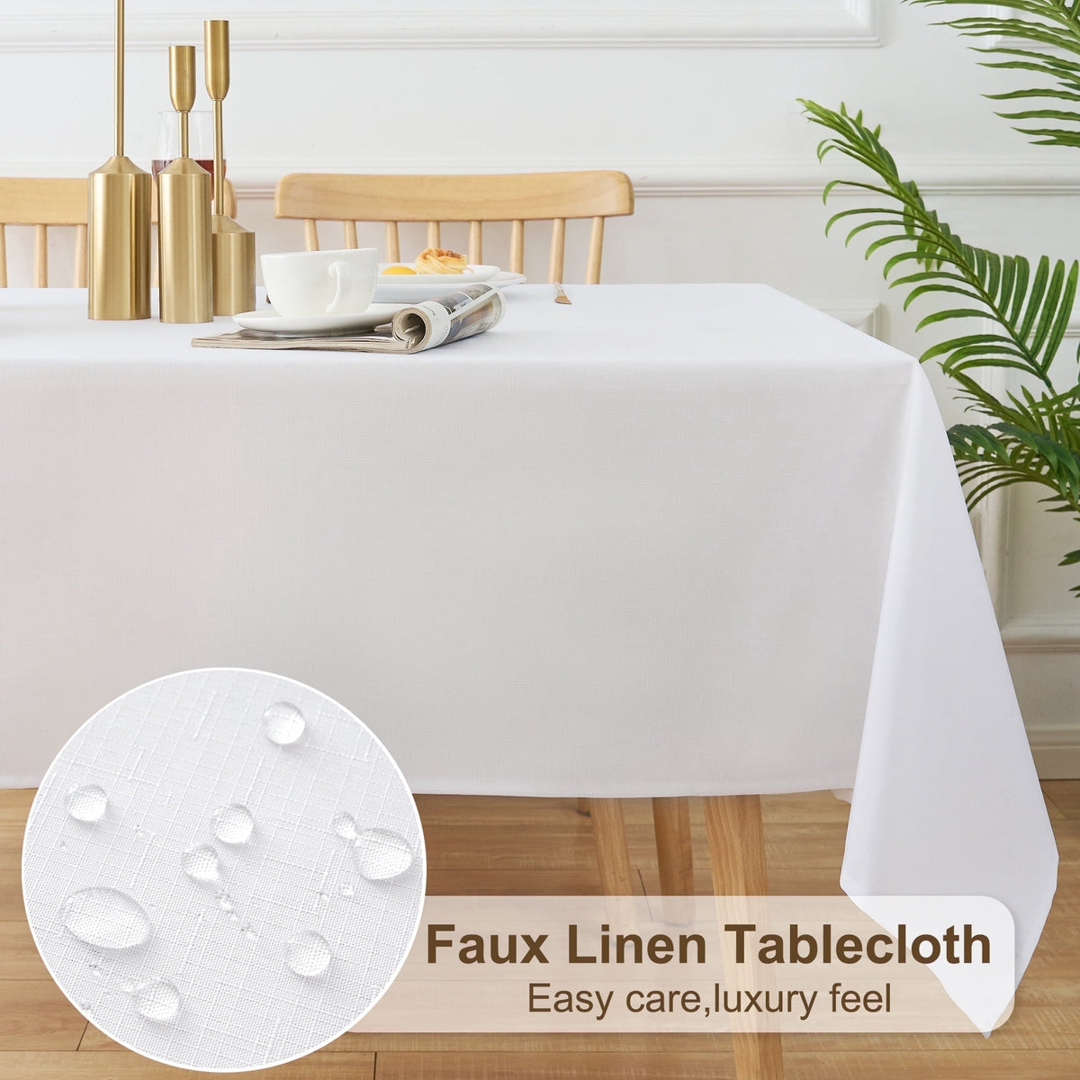 Inosoo Faux Linen Textured Rectangle Tablecloth - 60 x 84 inch Waterproof & Machine Washable Linen-Look Cloth Table Cover, White