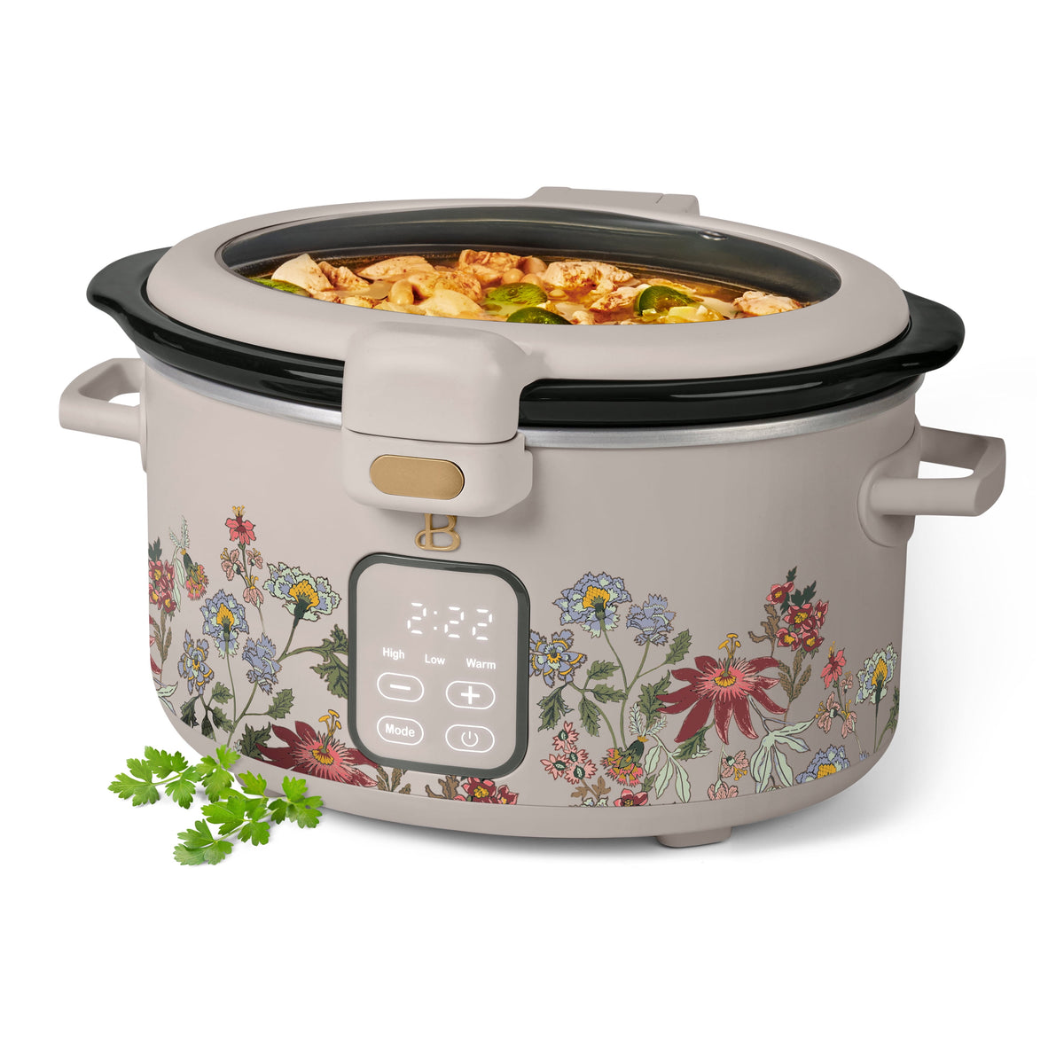 Beautiful 4 Qt Digital Slow Cooker with Hinged Locking Lid, Thyme Green by Drew Barrymore