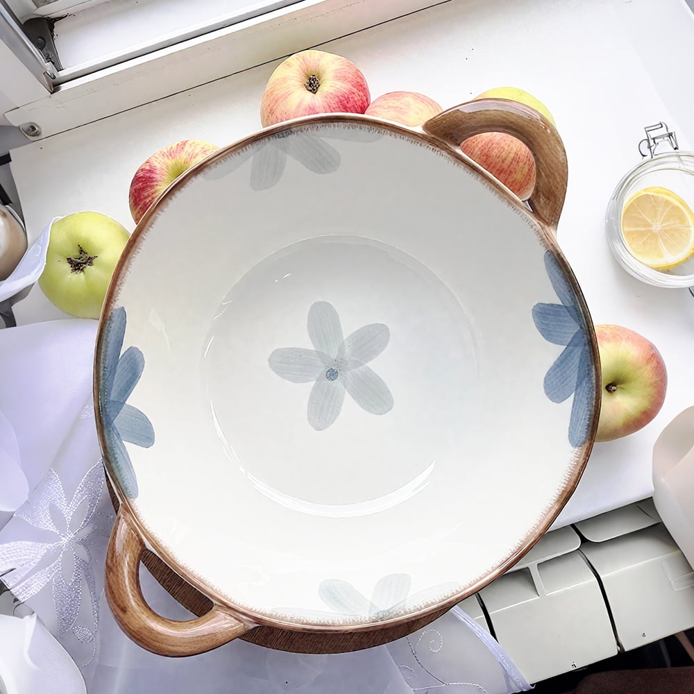 Serving Bowl 59oz Large Ceramic Soup Bowl with Handles Decorative Cereal Pasta Bowl for Salad and Ramen, Oven Dishwasher Safe Stoneware