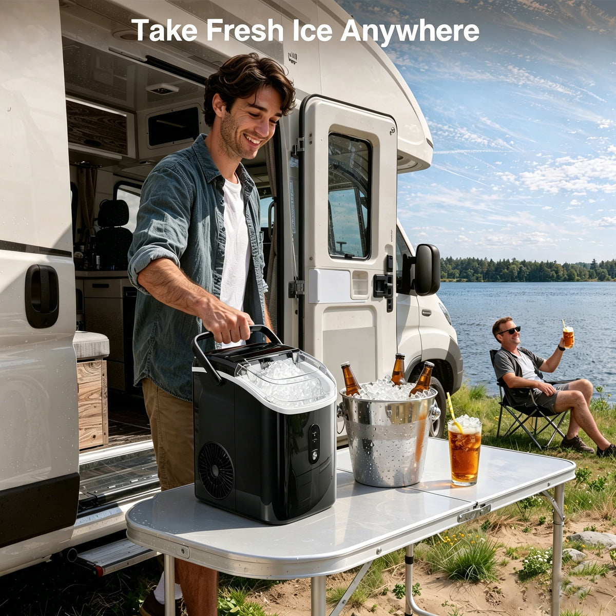 Goosiay 33lb Nugget Ice Maker Countertop, Portable Pebble Ice Machine with Handle, Soft Chewable Pellet, Stainless Steel Black