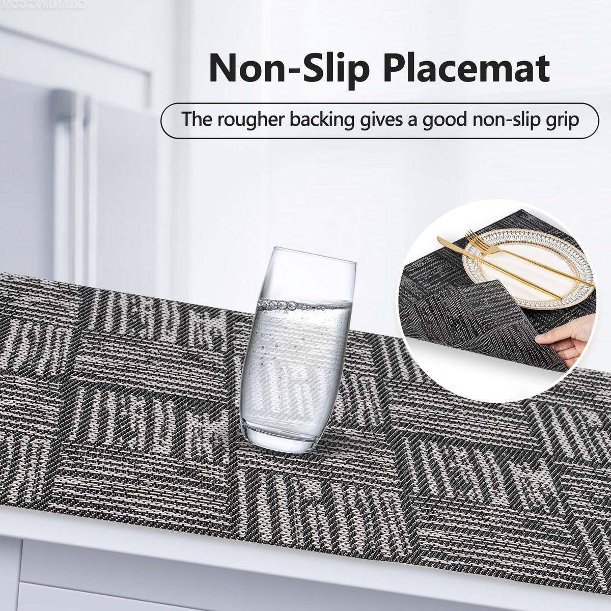 VCVCOO Navy Blue Placemats Set of 4 - Easy Clean Washable PVC Vinyl Placemats - Wipeable Heat Resistant Woven Table Mats for Dining Table - 12x18 inch