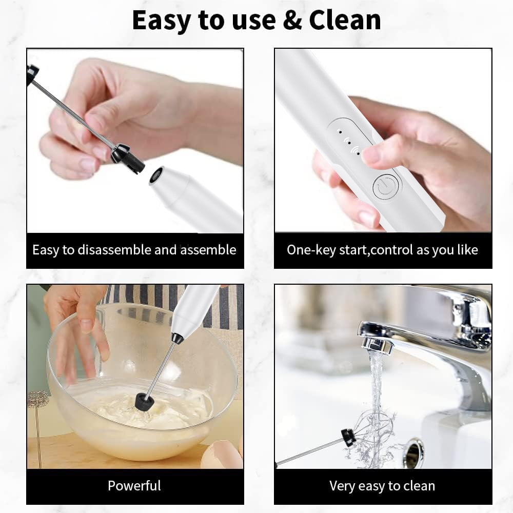 Milk Frother Wand Drink Mixer - Handheld Milk Frother Electric Whisk - Easy-Clean Stainless Steel Frother Wand & Mini Blender - Electric Coffee Frother for Milk Coffee Lattes