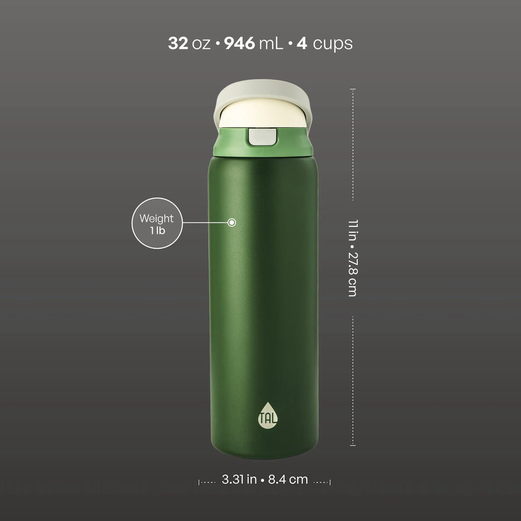 TAL 32oz Stainless Steel 2-in-1 Water Bottle with Straw and Chug Lid, Black