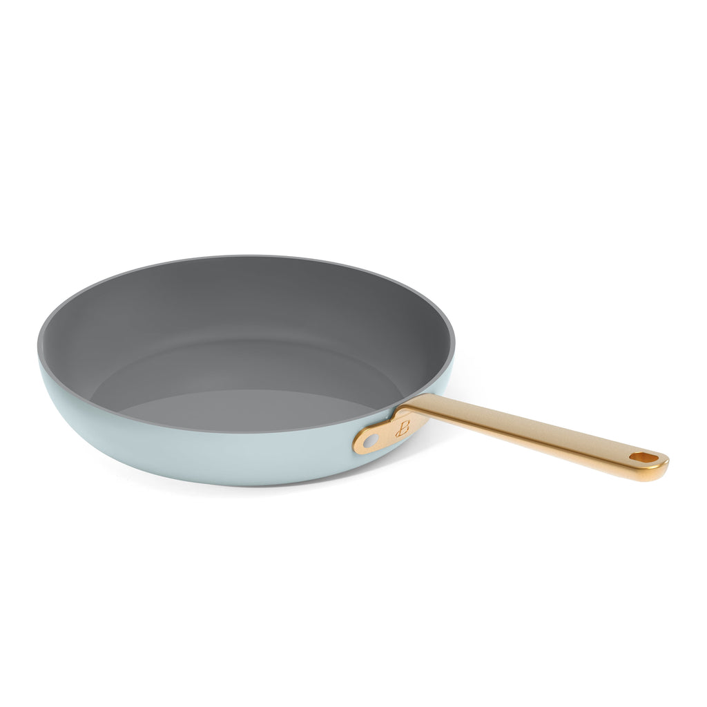 Beautiful 12-Piece Cookware Set, Pots and Pans with Strainer Lids and EverGood Ceramic Nonstick Coating, White Icing by Drew Barrymore
