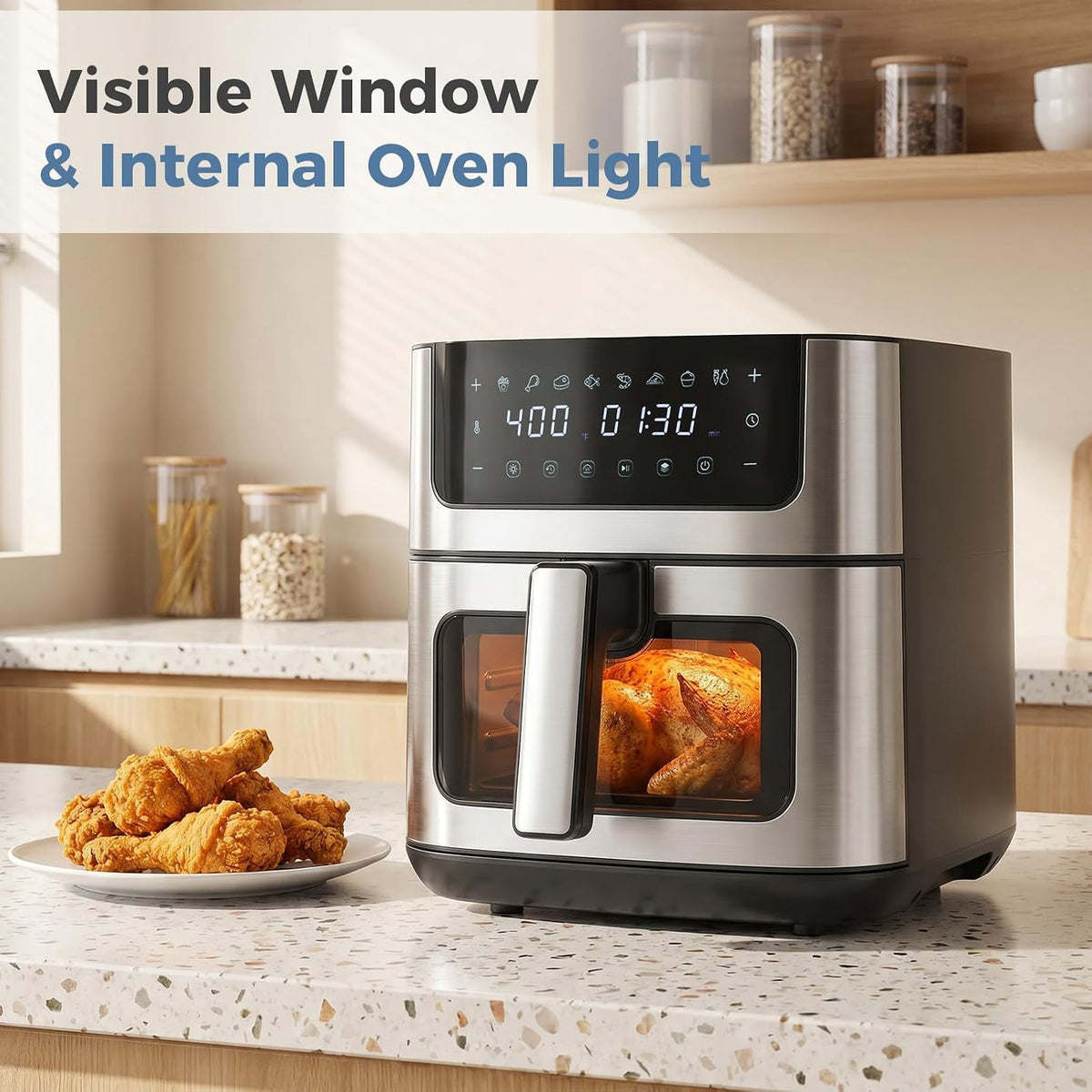 Air Fryer, 6-Quart Smart Air Fryer, 12-in-1 Functions - Air Fry, Roast, Reheat, Dehydrate, Bake, Steam, and More, 400Â°F Max Temperature, Grey