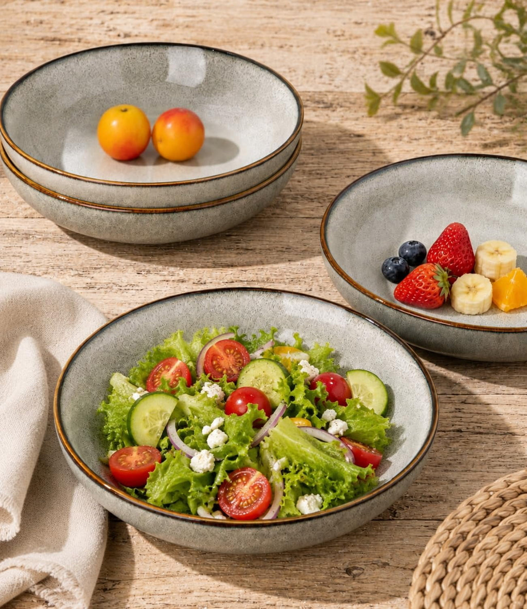 AmorArc 8.5'' Large Ceramic Pasta Bowls Set, 36oz Stoneware Bowls Set of 6 for Kitchen, Reavtive Glaze Bowls-Microwave,Dishwasher Safe for Pasta,Salad,Oatmeal-Ceylon Blue