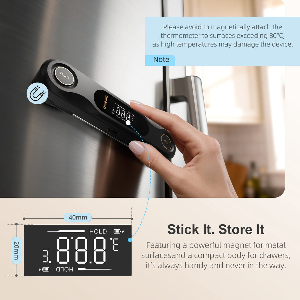 INKBIRD Meat Thermometer with Stainless Steel Probe and LCD Display, Foldable Probe Instant Read Waterproof Digital Food Thermometer , -58°F to 572°F