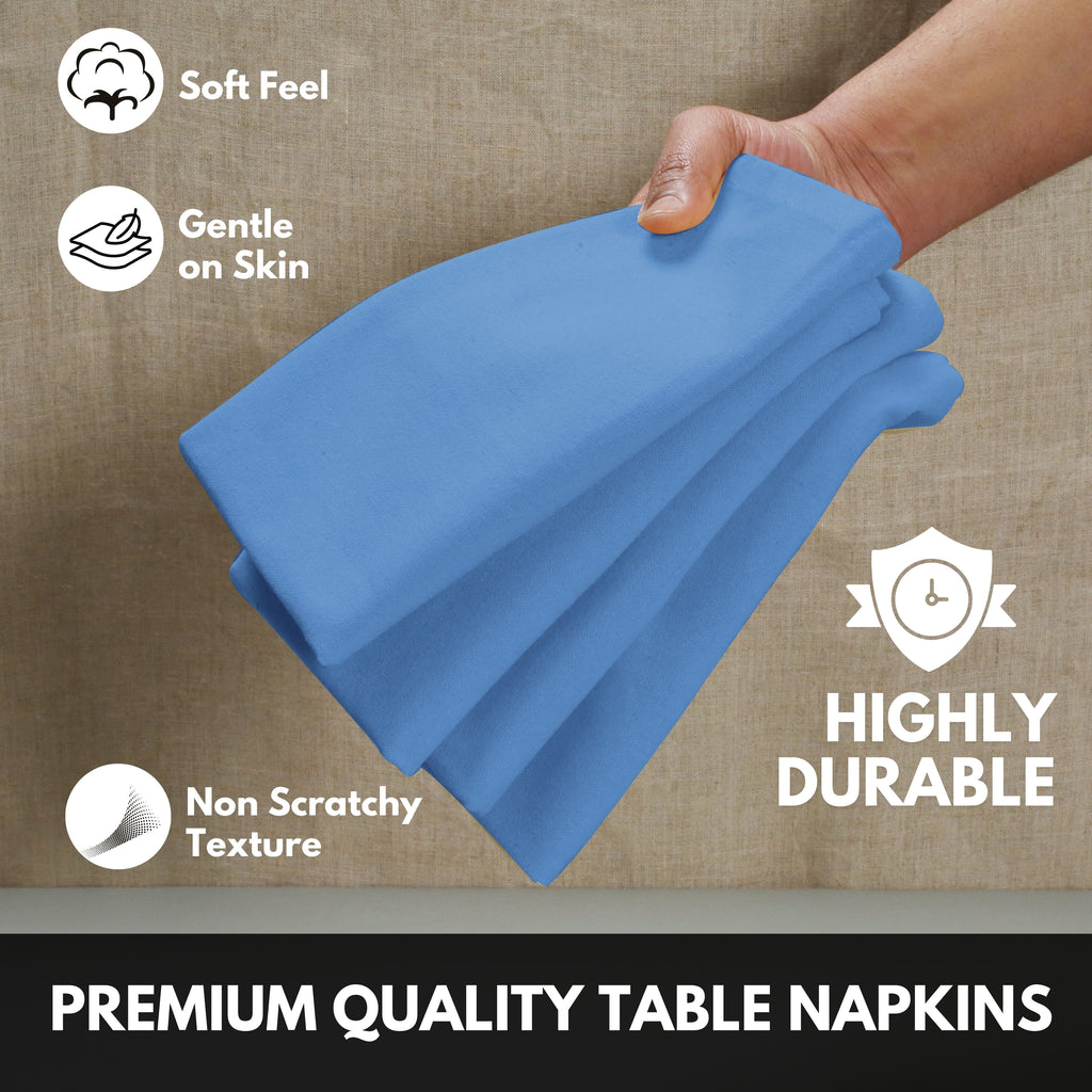 Softopia Cotton Dinner Table Fabric Napkins 17"x17", Set of 12 - Light Blue