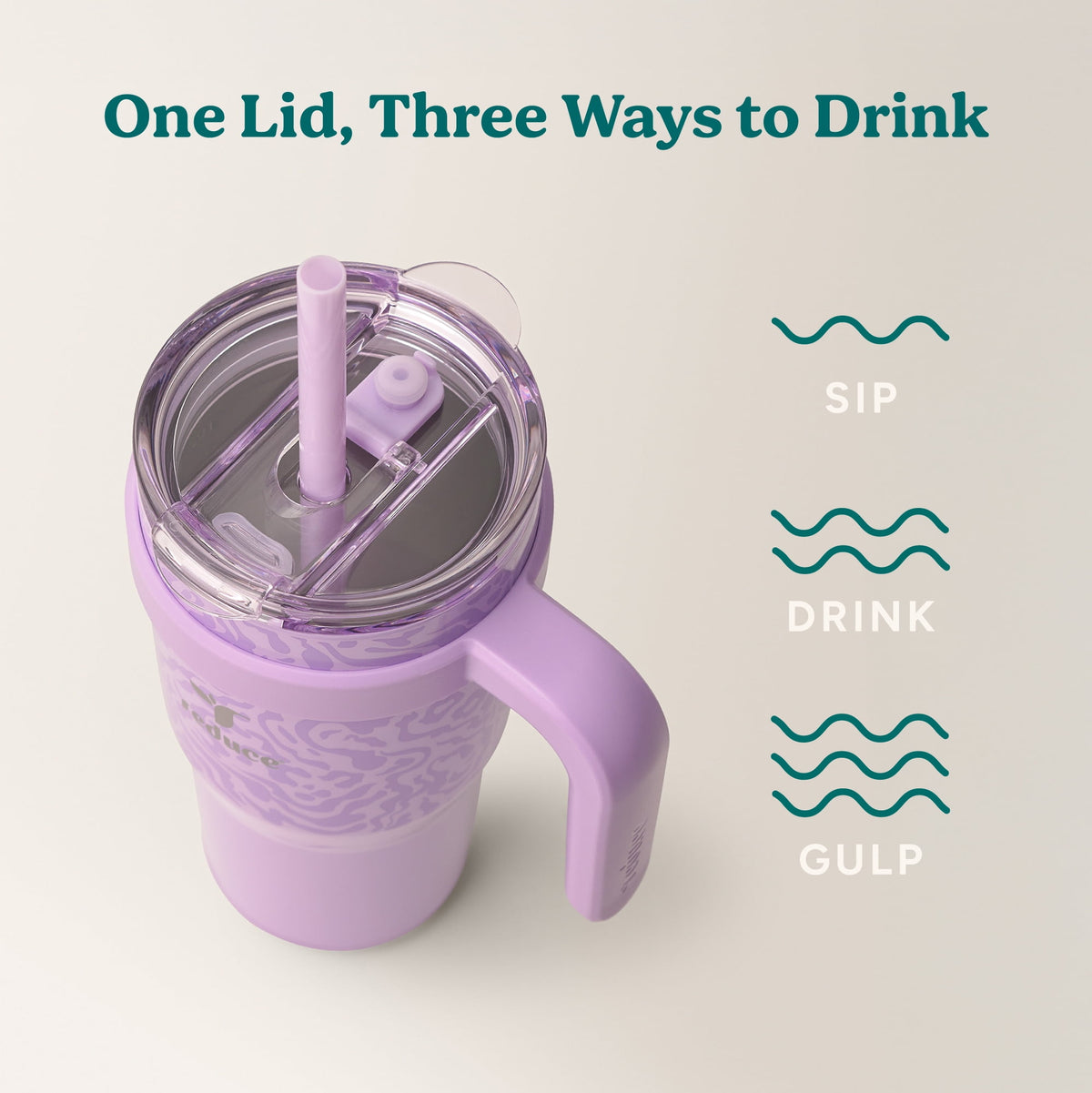 Reduce 24oz Cold1 Tumbler. Straw, Lid & Handle. Insulated Stainless Steel Travel Mug, Purple Daze