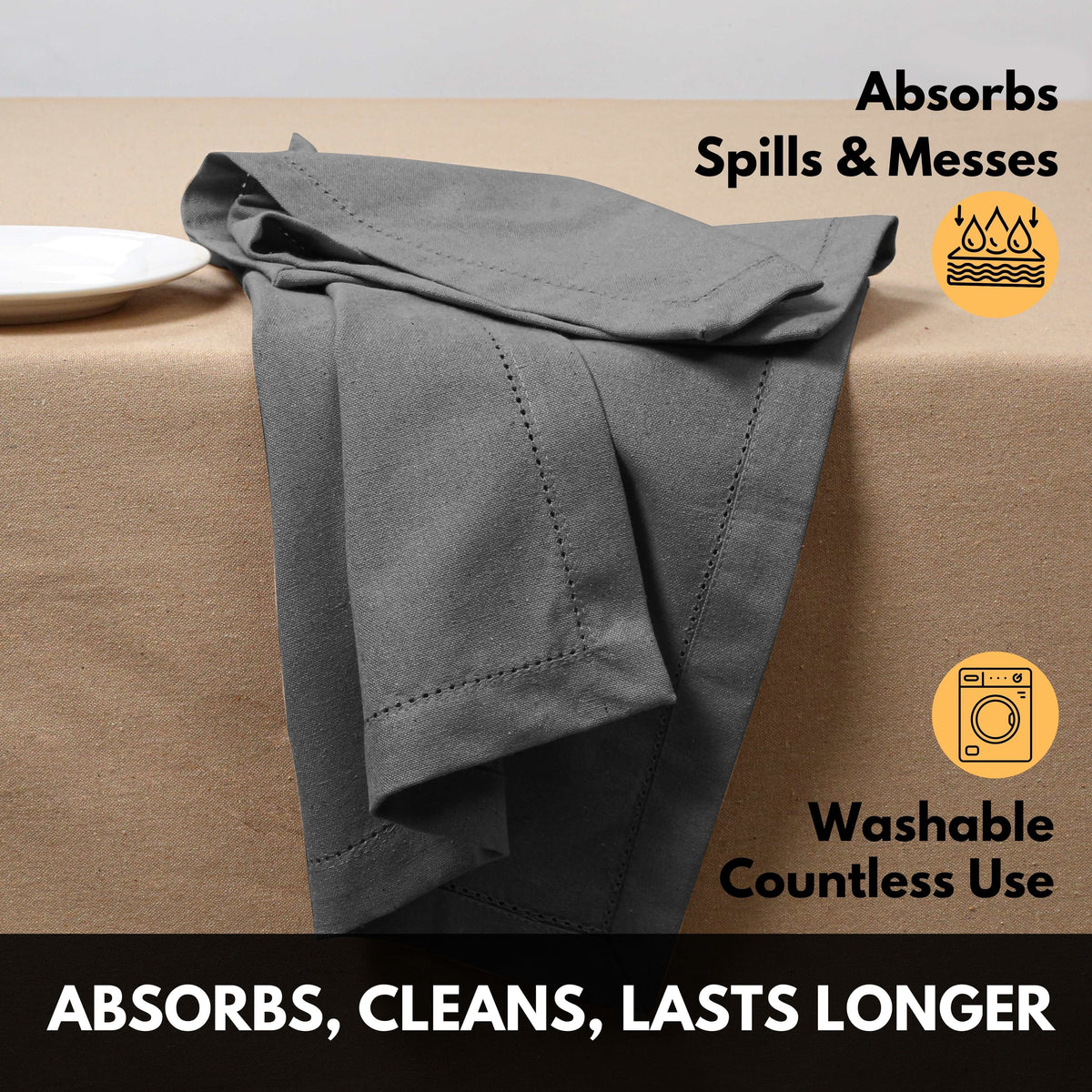 Softopia Cotton Hemstitch Table Fabric Cloth Napkins 18"x18", Set of 12, Lemon Yellow