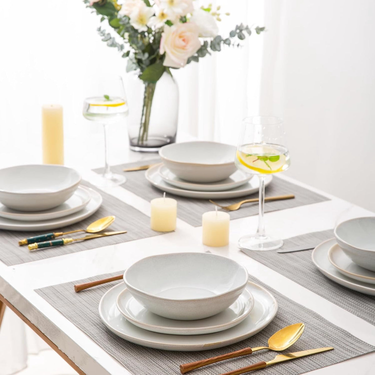 AmorArc Ceramic Plates Set of 6, 8.5 Inch Handmade Reactive Glaze Stoneware Plates set for Dessert, Salad, Appetizer, Dinner, Microwave & Dishwasher Safe, Scratch Resistant-Pearl White