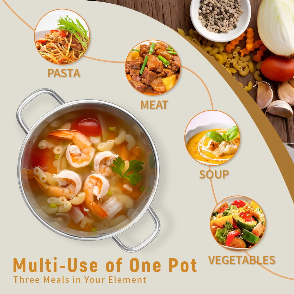 Coliware Large Stock Pot, 12 QT Trip-Ply Bottom Stainless Steel Cooking Pot with Tempered Glass Lid, Soup Pasta Cookware Compatible with Gas Induction Electric Stoves, Ollas de Cocina