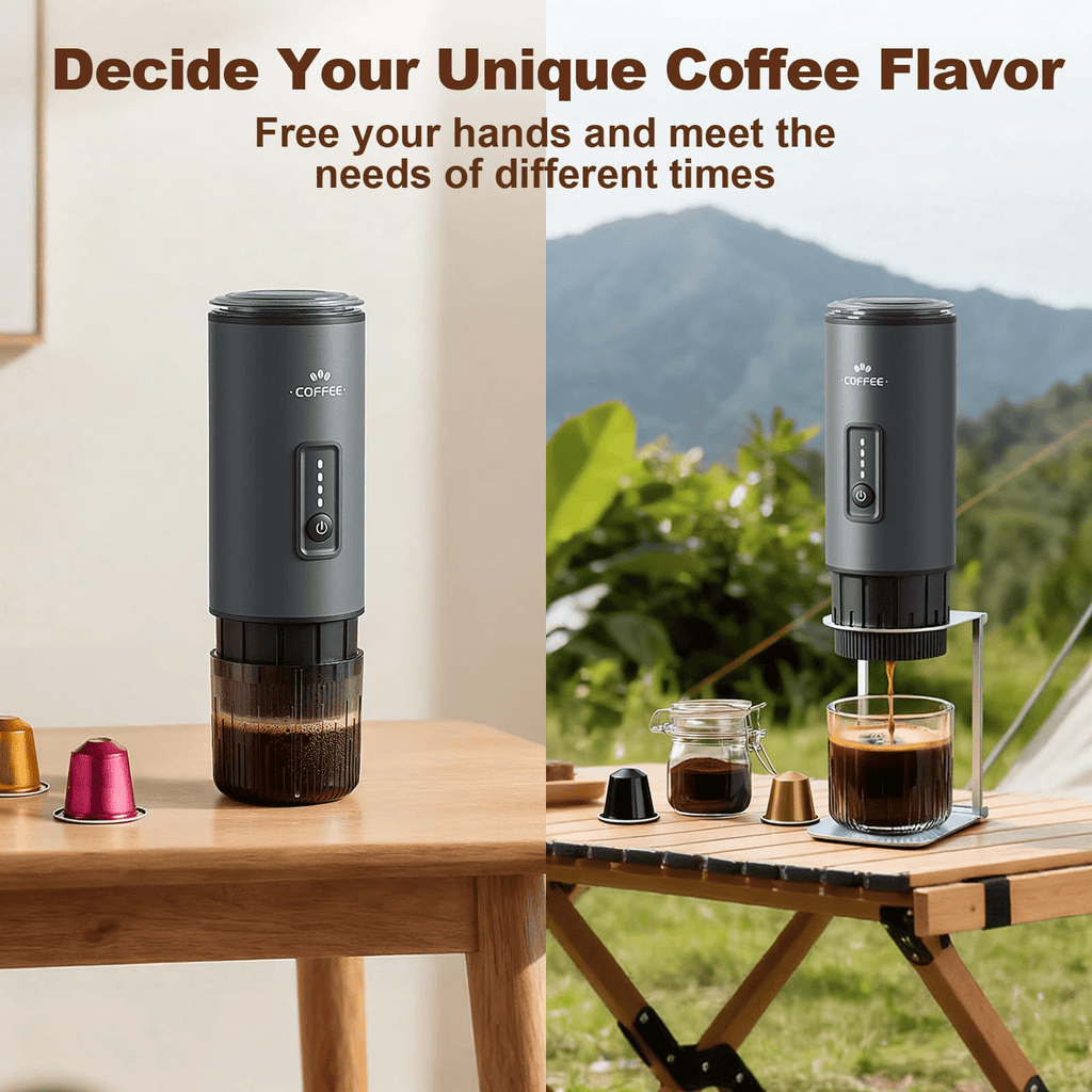 GVODE Portable Espresso Machine, Self-Heating 3-in-1 Portable Coffee Maker, 20 Bar Electric Travel Espresso Maker for Capsules & Ground Coffee, Green