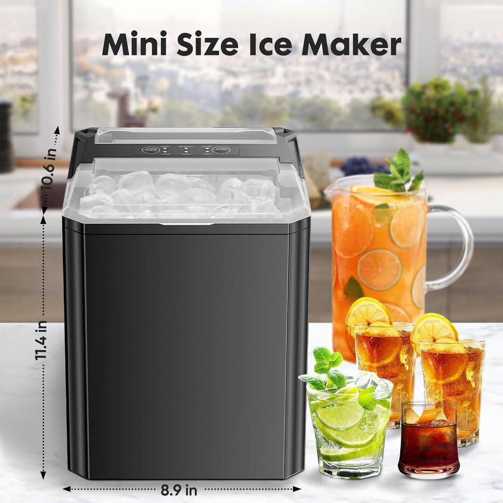 Ice Maker, Portable Countertop Icemaker Machine, Self Cleaning Quiet 2 Sizes Bullet Cubes Makers, 9 Cubes in 6 Mins, 26lbs/24Hrs with Ice Scoop, Basket for Home Kitchen Party,White