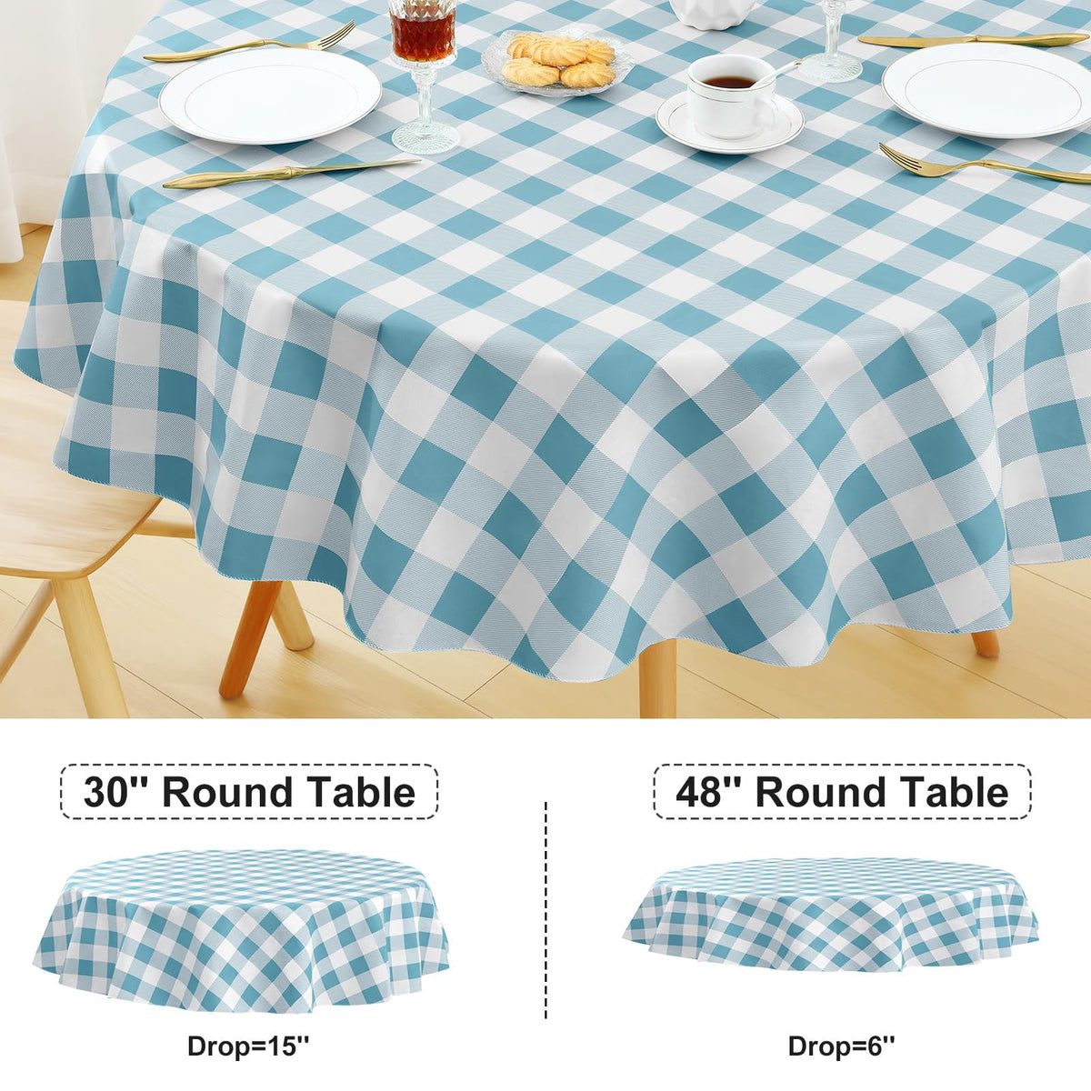decorUhome Rectangle Tablecloth, Waterproof Vinyl Flannel Backed Table Cloth, Buffalo Wipeable Plastic Table Cover for Kitchen and Outdoor, Black and White, 60" x 84"