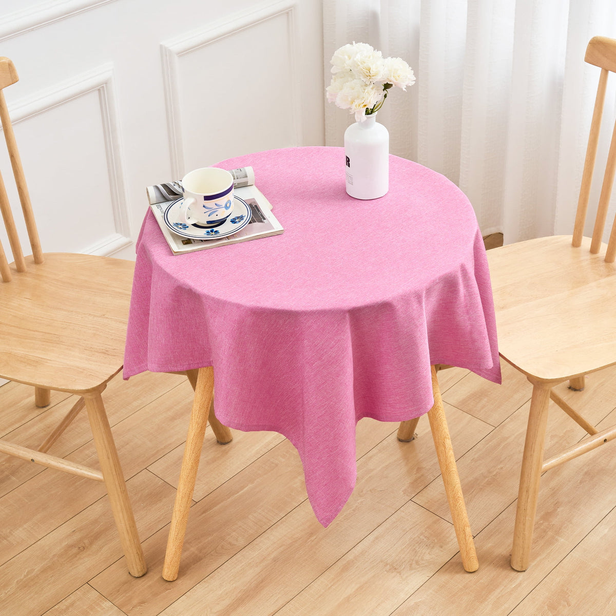 Inosoo Faux Linen Textured Rectangle Tablecloth - 60 x 84 inch Waterproof & Machine Washable Linen-Look Cloth Table Cover, White