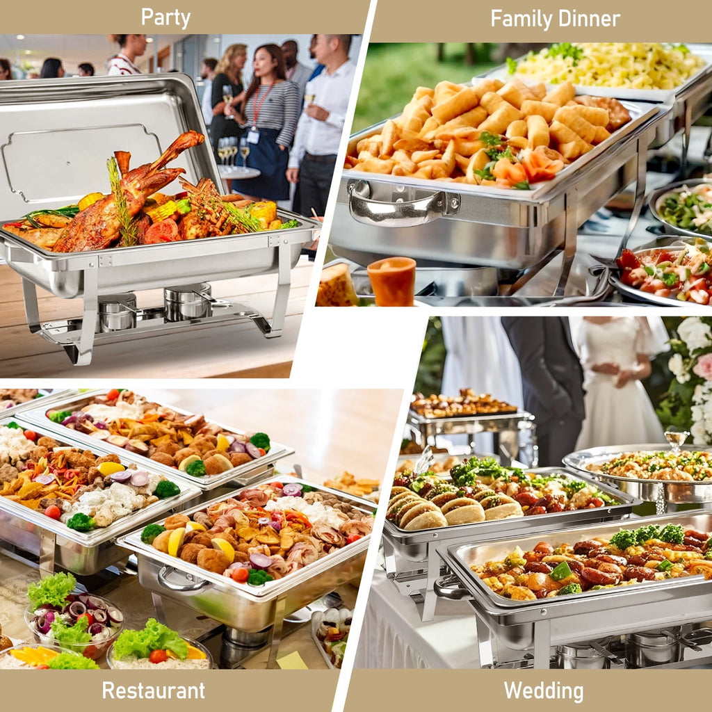 Chafing Dishes for Buffet ,AOKIWO 3 Packs 8QT Mirrored Stainless Steel Chafing Dishes for Buffet, Chafers and Buffet Warmer for Parties, Events, Wedding, Camping, Dinner