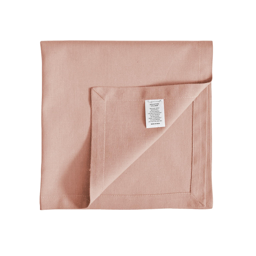 Fingercraft Cloth Napkin, Solid Color Cotton Linen Blend Table Napkins, Soft and Absorbent Fabric, Set of 12, Blush Pink