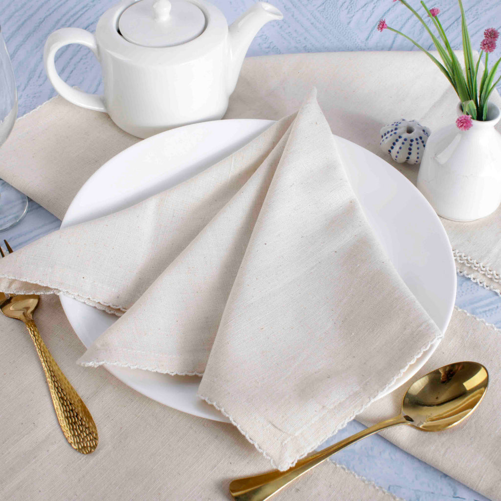 FINGERCRAFT Table Napkins, Cotton Cloth Napkin, Picot Edge, 20-inch, 12 Pack, Ivory