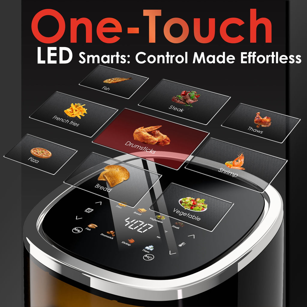 WHALLULTRA 4QT Air Fryer, Smart Touchscreen & View Window, 12 Presets, Vortex Heating, Dishwasher Safe Basket, Obsidian