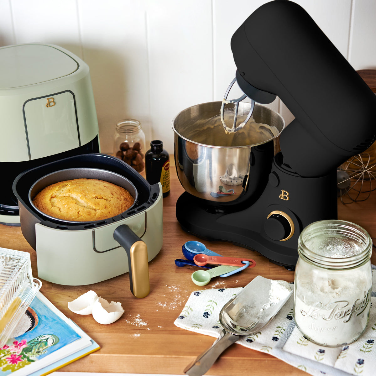Beautiful 3.5 Qt Stand Mixer with Flat Beater, Dough Hook, Balloon Whisk, Chocolate by Drew Barrymore
