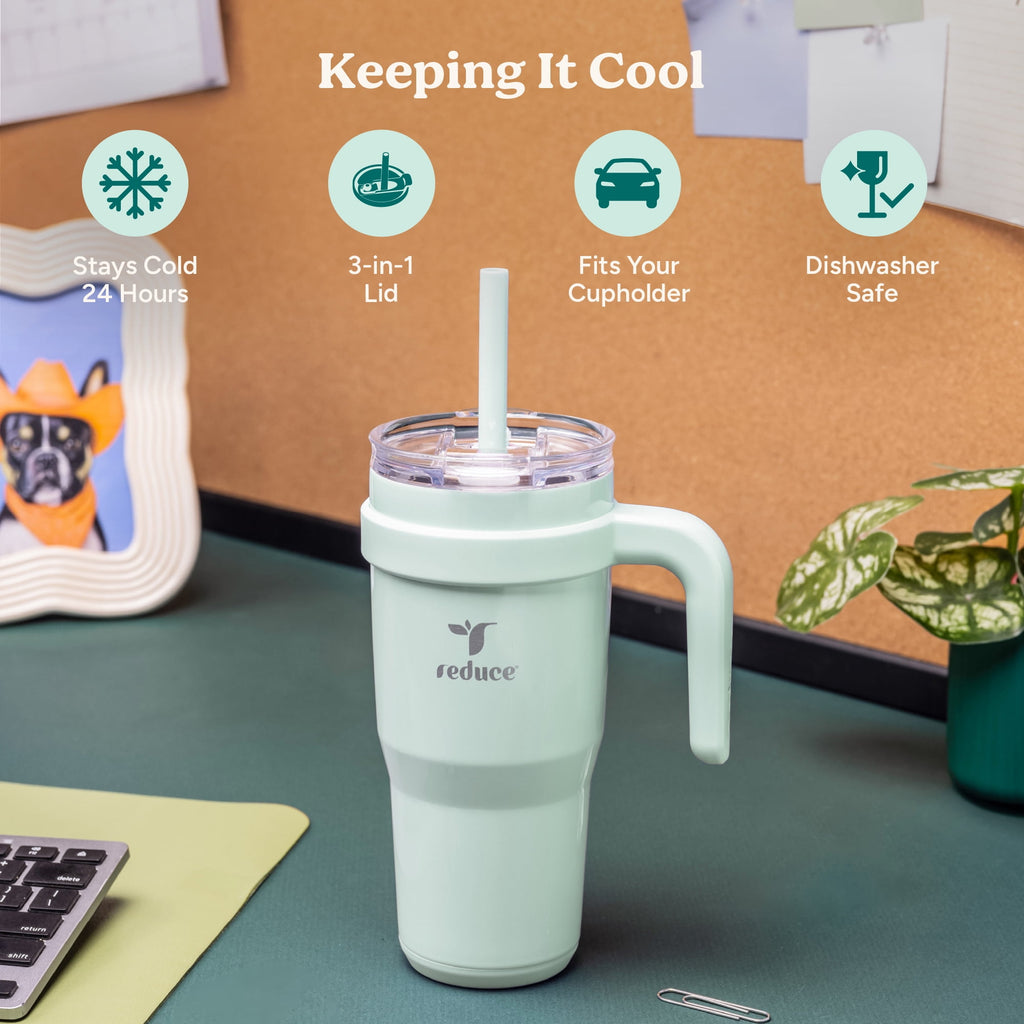 Reduce Cold1 24oz Stainless Steel Tumbler with Handle, Sea Glass