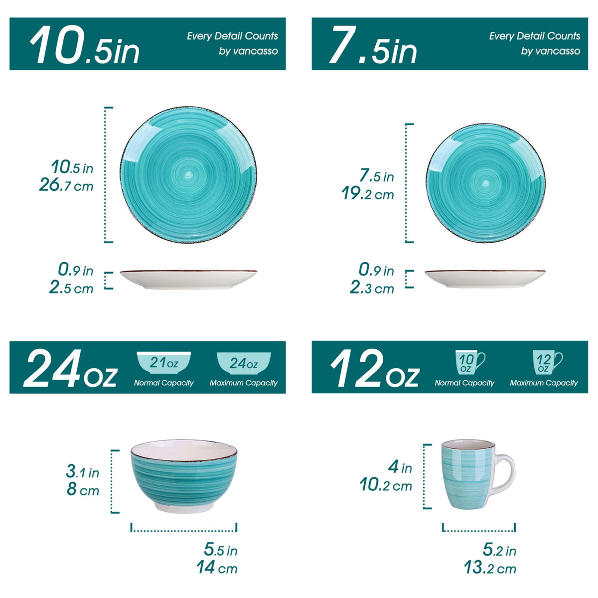 Vancasso 32 Pieces Dinnerware Sets for 8, Ceramic Plates and Bowls Sets, Scratch Resistant Dishes Set, Microwave & Dishwasher Safe, Colourful
