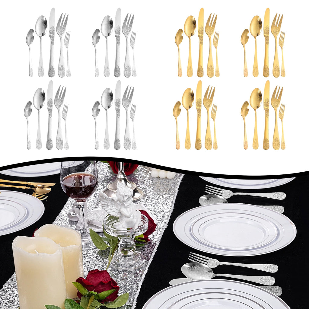 20 Pcs Floral Silverware Set Including Fork Spoon and Knife Stainless Steel Flatware Set Vintage Cutlery Set Mirror Polished Utensil Set for Kitchen Dishwasher Safe Service for 4