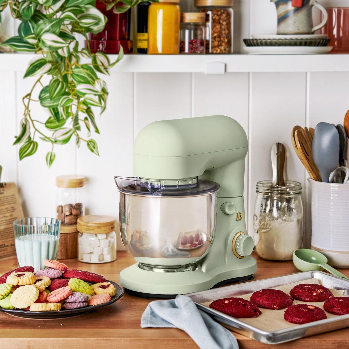 Beautiful 3.5 Qt Stand Mixer with Flat Beater, Dough Hook, Balloon Whisk, Chocolate by Drew Barrymore