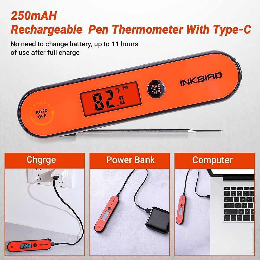 INKBIRD Meat Thermometer with Stainless Steel Probe and LCD Display, Foldable Probe Instant Read Waterproof Digital Food Thermometer , -58°F to 572°F
