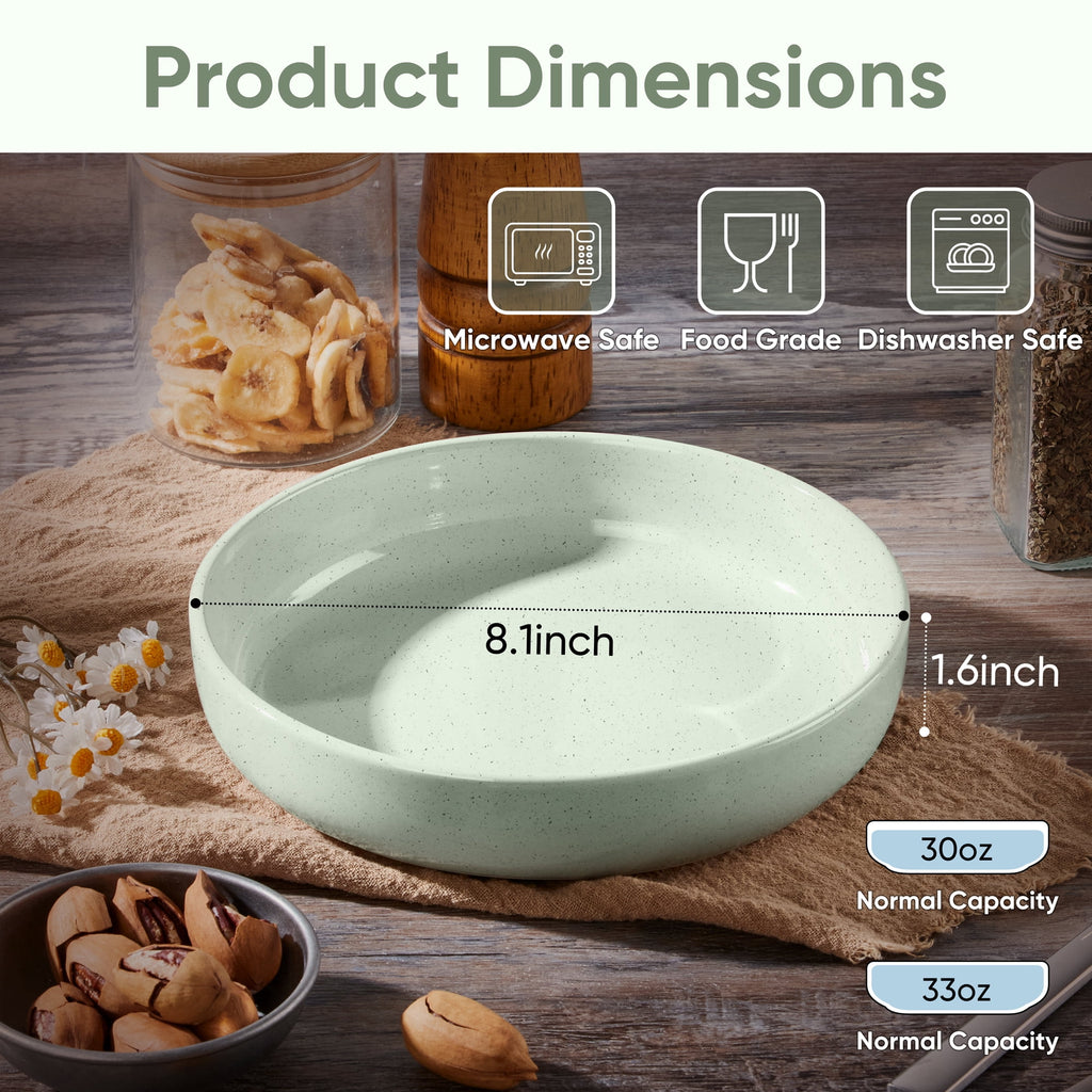 Vesteel Pasta Bowls Set of 6, 32oz Large Salad Bowl for Home Kitchen, Ceramic Serving Plates for Soup, Cereal, Fruits, Microwave & Dishwasher Safe, Speckled White
