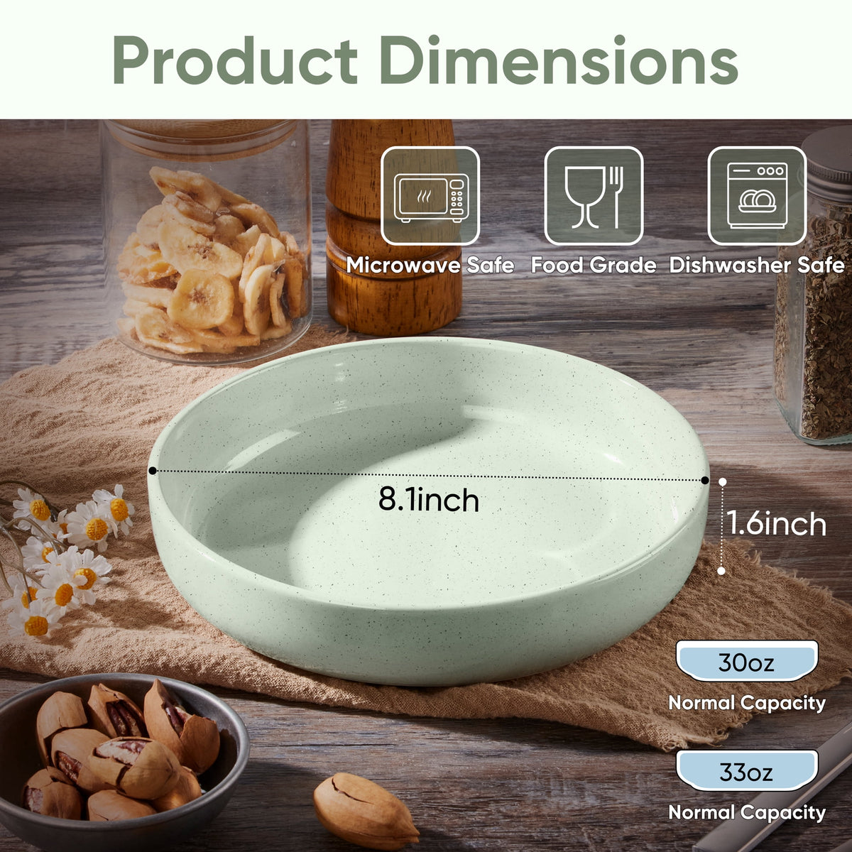 Vesteel Pasta Bowls Set of 6, 32oz Large Salad Bowl for Home Kitchen, Ceramic Serving Plates for Soup, Cereal, Fruits, Microwave & Dishwasher Safe, Speckled White