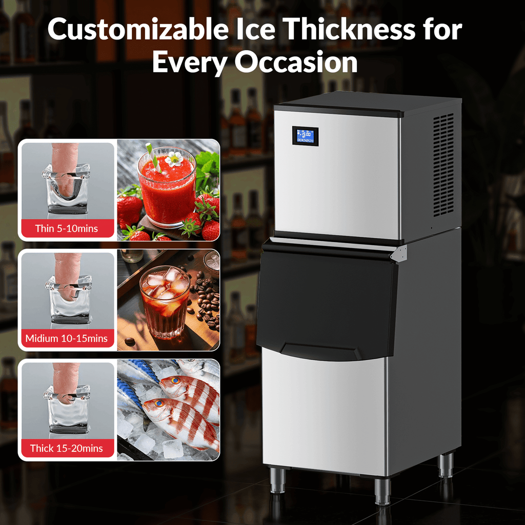 RIOXC Commercial Ice Maker Machine 650LBS/24H with 350LBS Bin, Split Clear Nugget Ice Makers, Fast Ice Maker Ice-Ready in 8-15mins for Restaurant Bar Hotel
