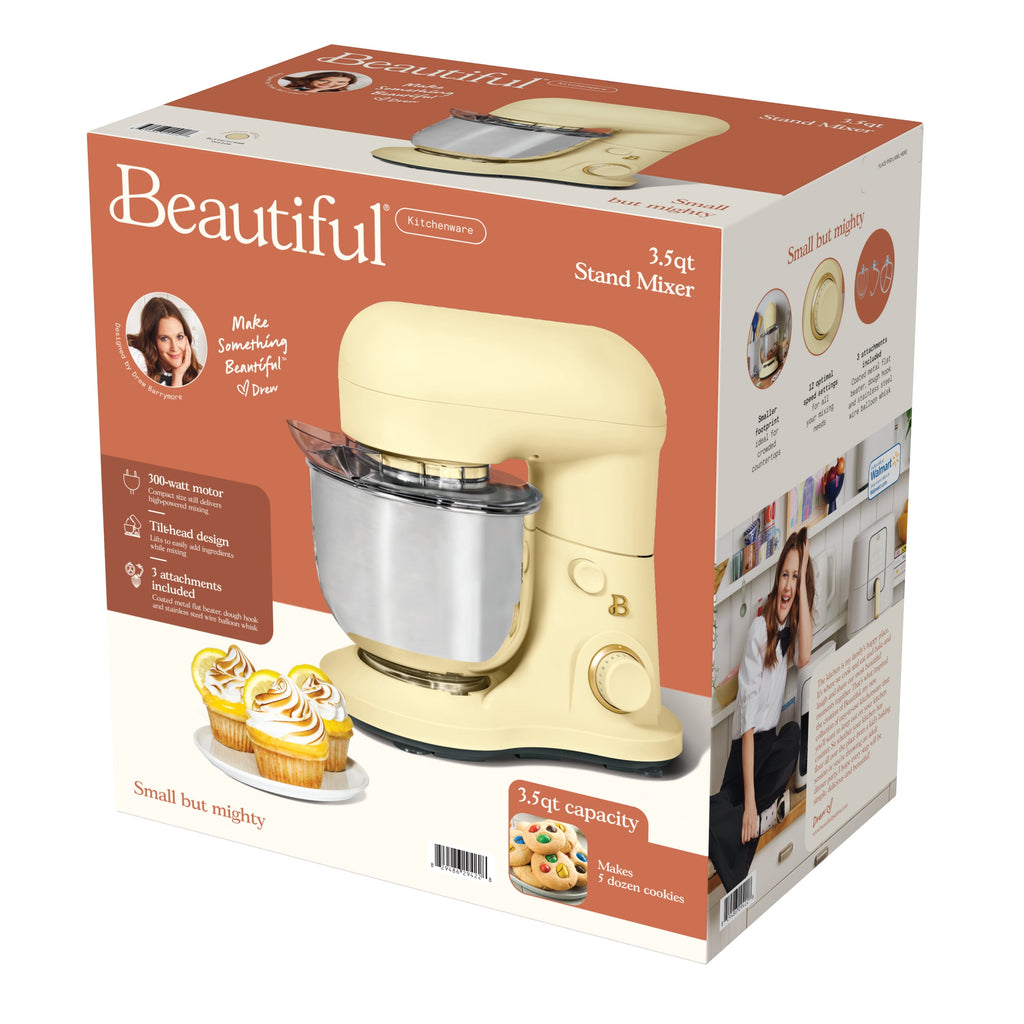 Beautiful 3.5 Qt Stand Mixer with Flat Beater, Dough Hook, Balloon Whisk, Chocolate by Drew Barrymore
