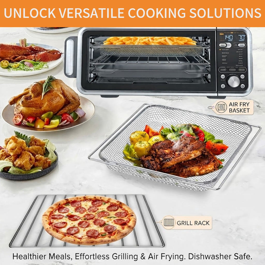 Air Fryer Replacement Parts for Ninja Flip Toaster Oven & Air Fryer SP151, 13.8''× 10.6'' Air Fryer Accessories Basket Grill Rack Crumb Tray Drip Pan
