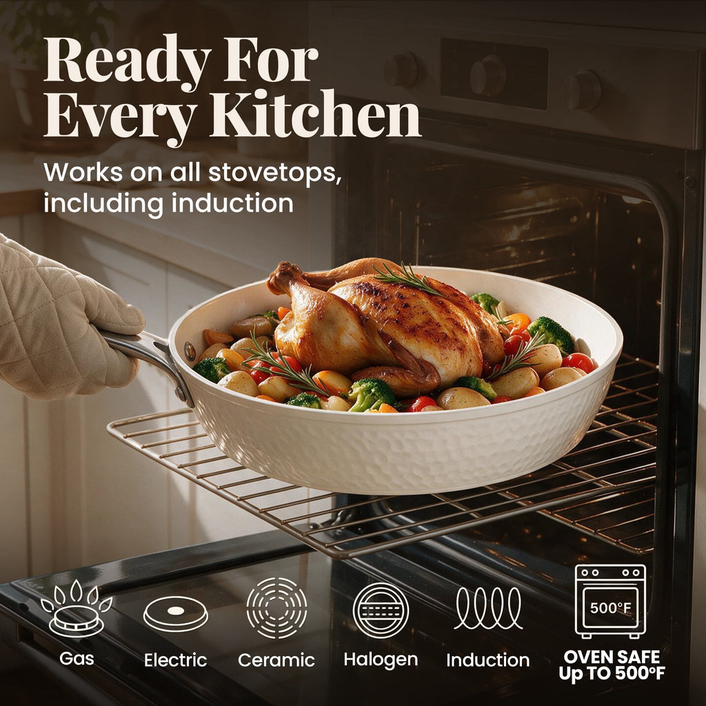 Gotham Steel Hammered 20 Pc Ceramic Cookware Set Nonstick, Induction Pots and Pans Set, Non Toxic Cookware Sets, Oven & Dishwasher Safe, Copper