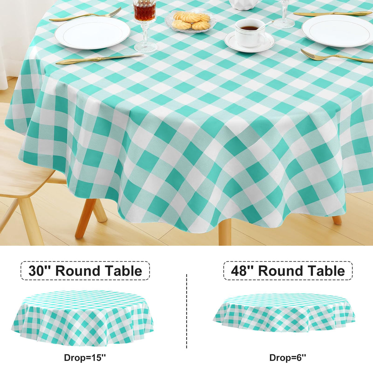 decorUhome Rectangle Tablecloth, Waterproof Vinyl Flannel Backed Table Cloth, Buffalo Wipeable Plastic Table Cover for Kitchen and Outdoor, Black and White, 60" x 84"