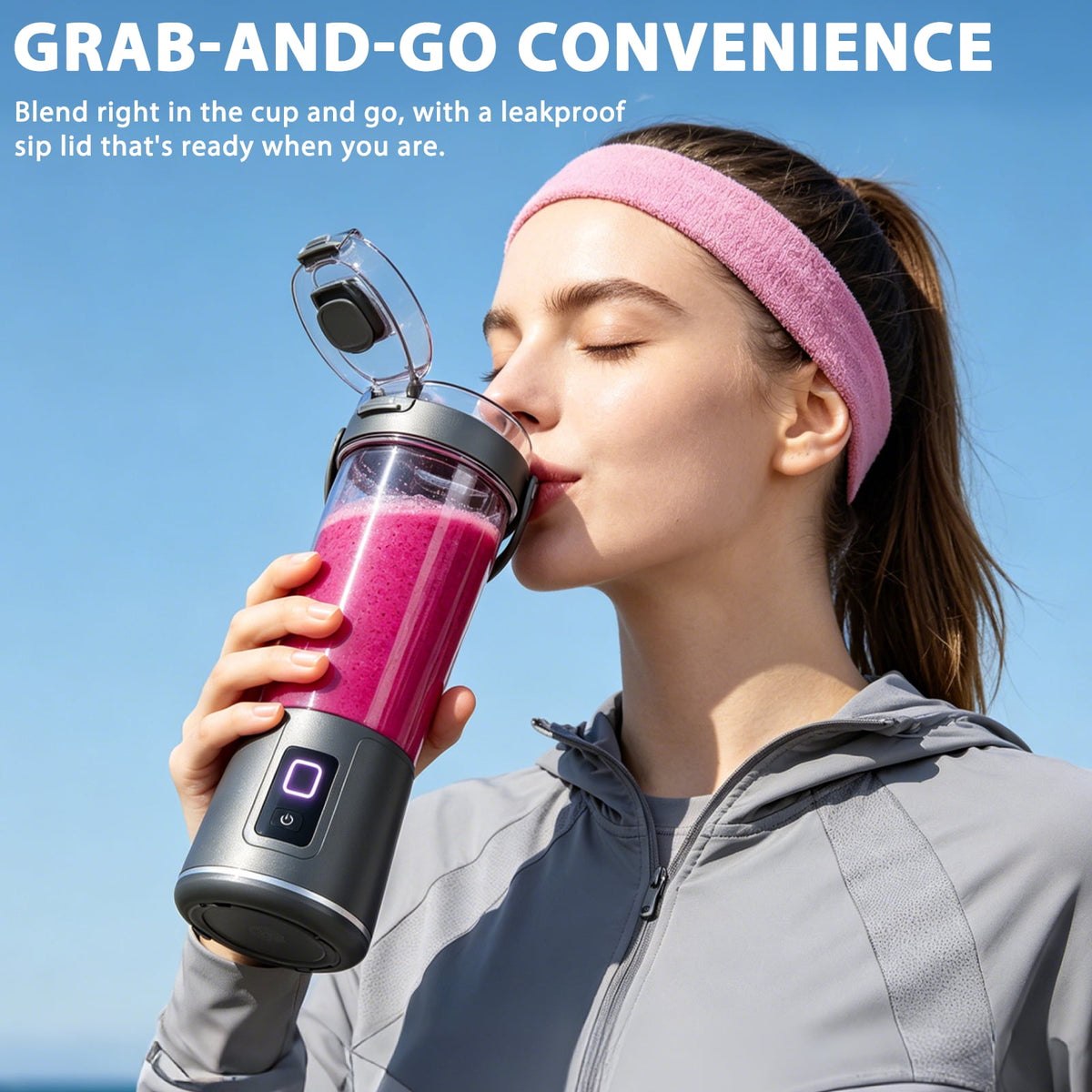 NUBILY Blast Portable Blender, Cordless, 20oz. Vessel, Personal Blender-for Shakes & Smoothies, BPA Free, Leakproof-Lid & Sip Spout, USB-C Rechargeable, Dishwasher Safe Parts, Grey