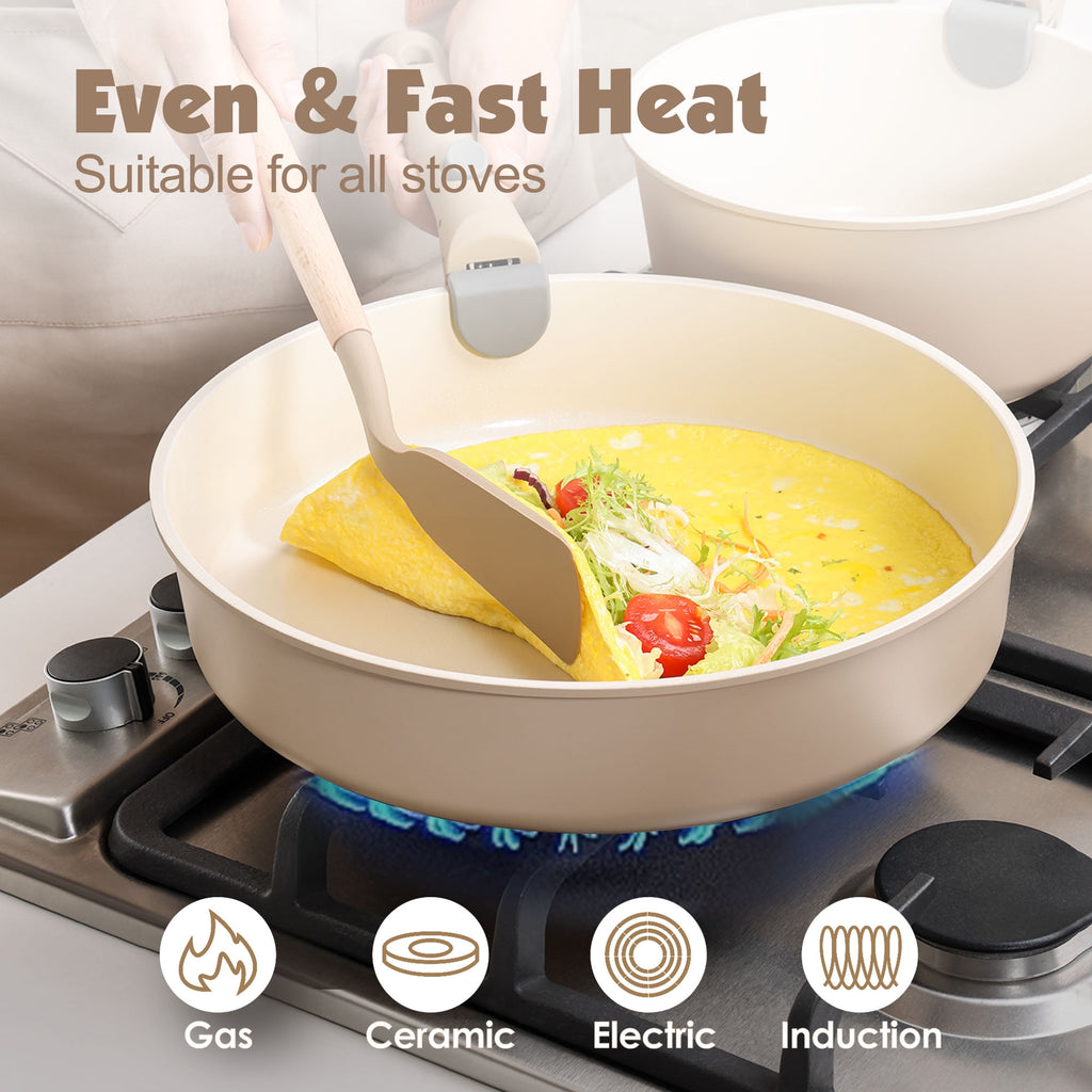 SENSARTE 18-Piece Ceramic Cookware Set with Detachable Handle, Gray Nonstick Pots and Pans Set, Induction Compatible, Dishwasher/Oven Safe, Healthy Cooking Set for RV & Camping