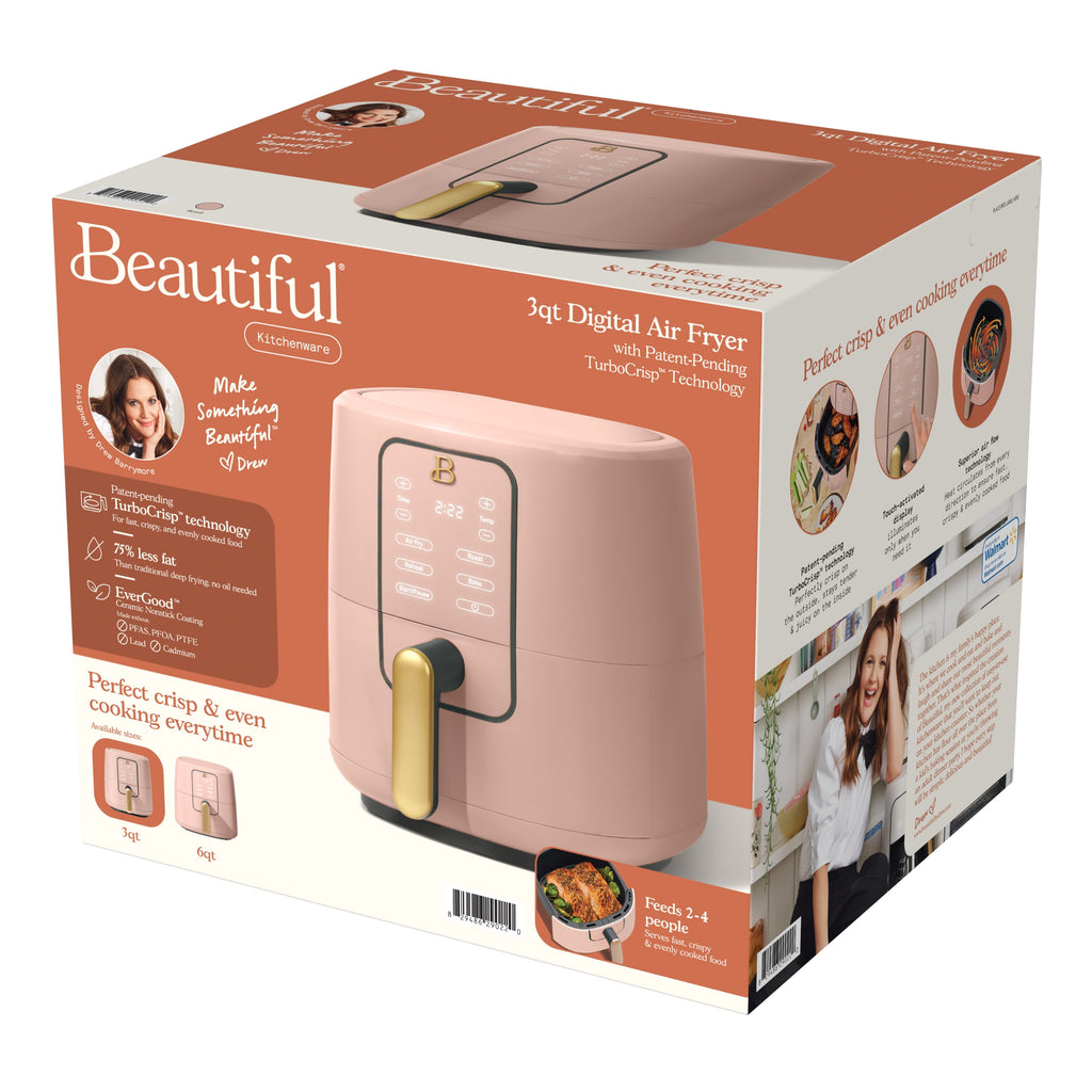 Beautiful 3 Qt Air Fryer with TurboCrisp Technology, EverGood Non-Toxic Ceramic Nonstick Coating, Chocolate by Drew Barrymore