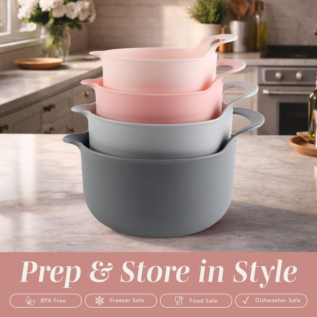 COOK WITH COLOR Mixing Bowls Set, 4-Piece Non-Slip Mixing Bowls with Pour Spouts & Handles, Black Speckled