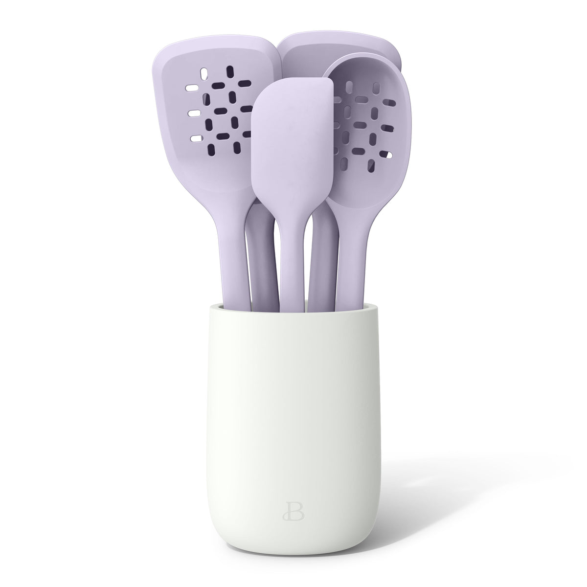 Beautiful 6-Piece Silicone Kitchen Tool Set with Ceramic Crock, Chocolate by Drew Barrymore