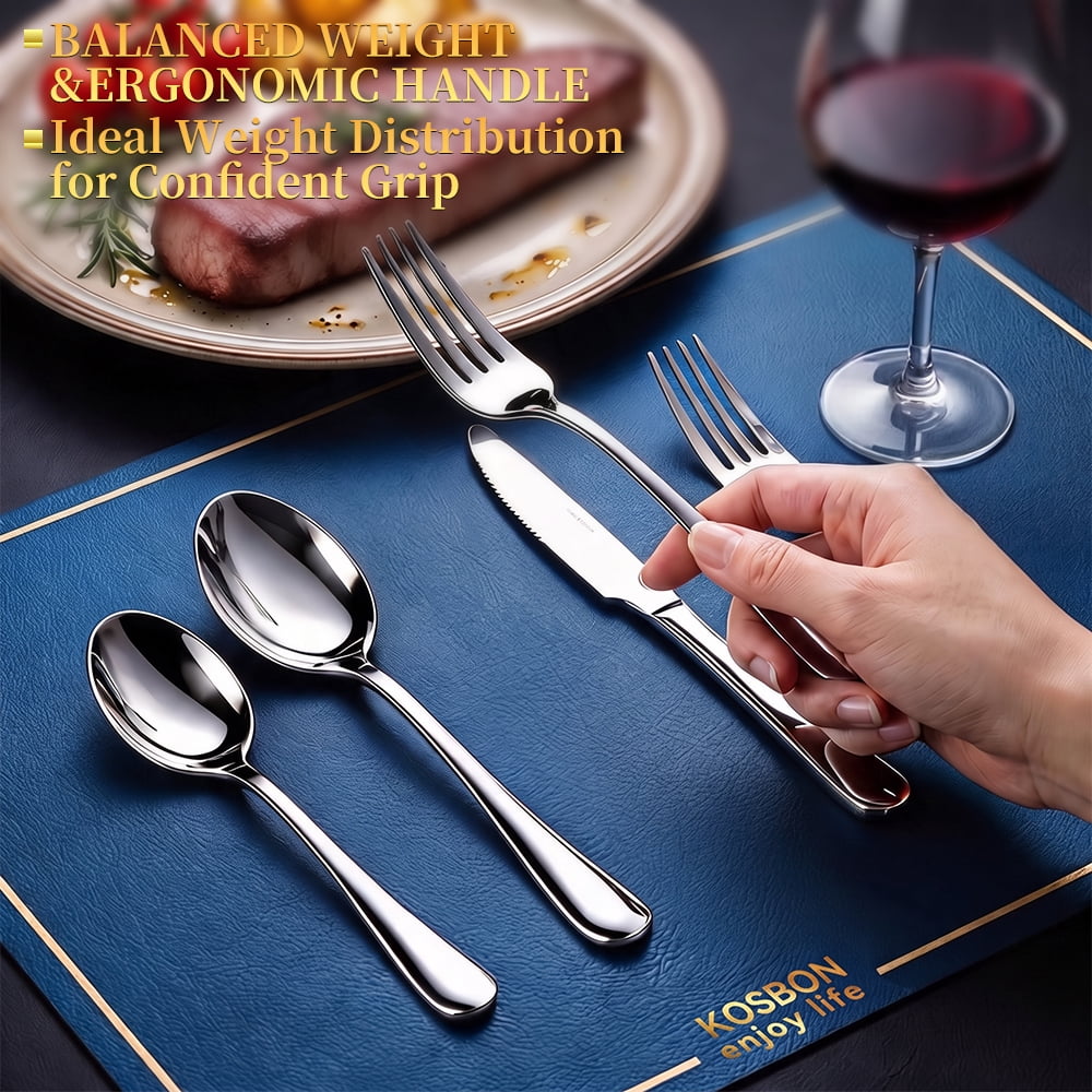 30 Pcs Silverware Set for 6, Kosbon Stainless Steel Flatware Tableware Set, Include Forks Spoons and Knives Set, Mirror Polished Cutlery Utensil Set for Home Restaurant, Dishwasher Safe