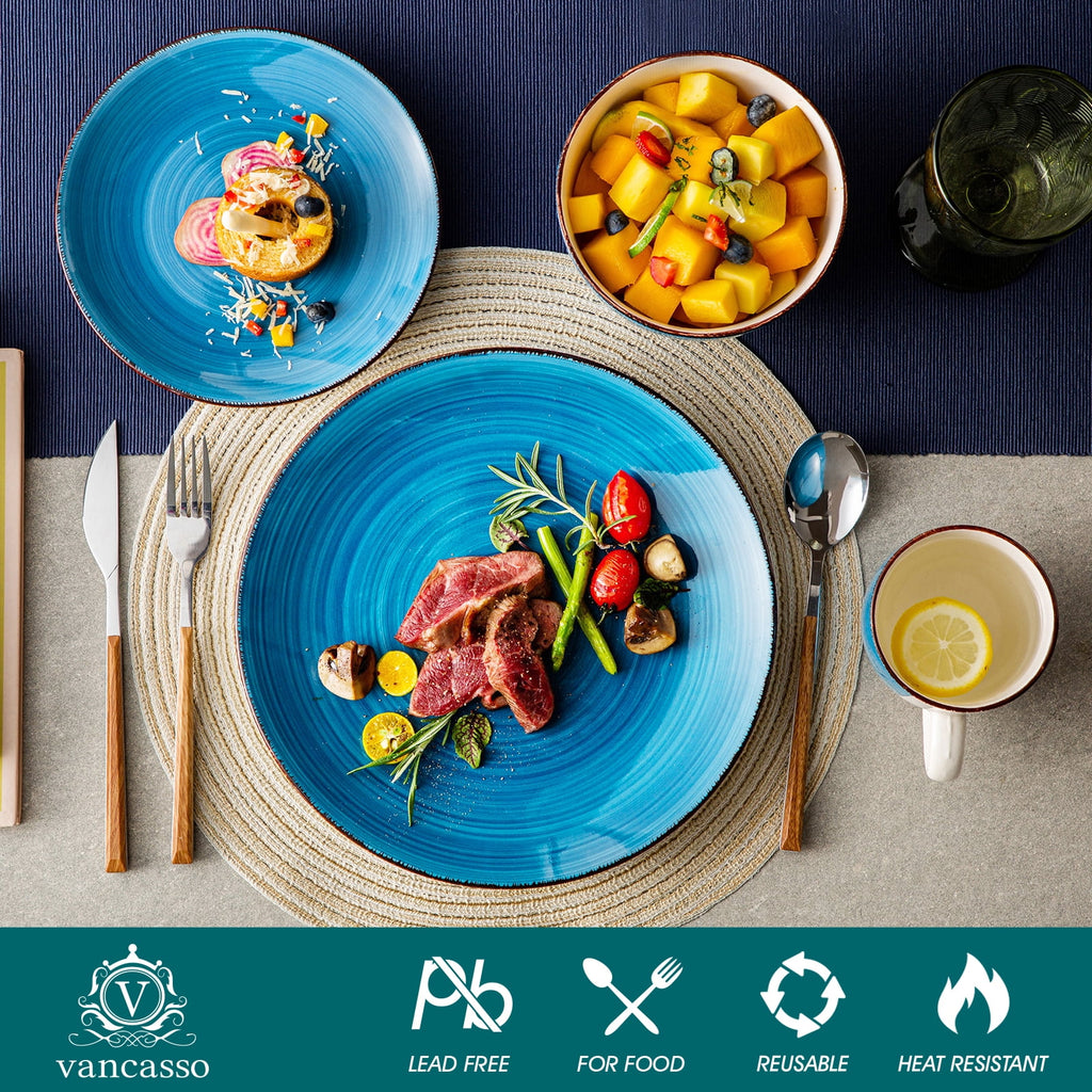 Vancasso 32 Pieces Dinnerware Sets for 8, Ceramic Plates and Bowls Sets, Scratch Resistant Dishes Set, Microwave & Dishwasher Safe, Colourful